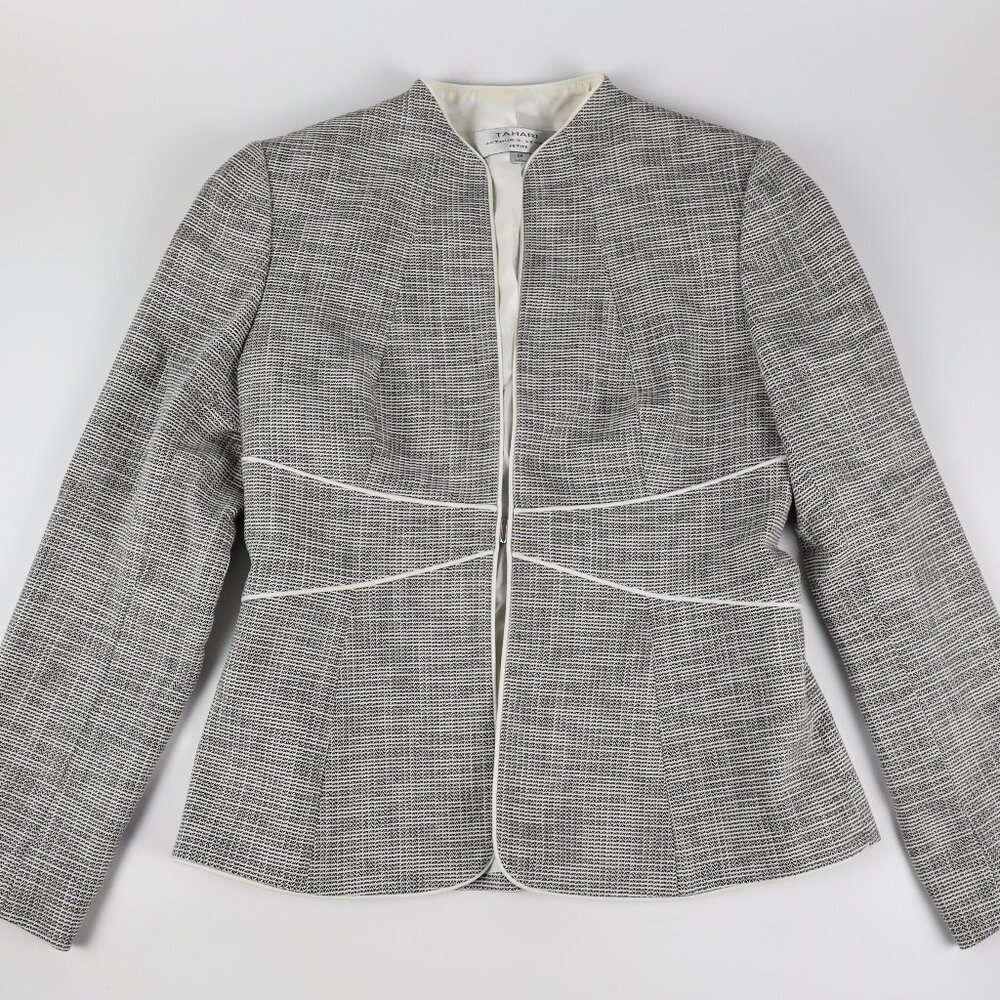 Tahari by Arthur S Levine Women's Blazer Black and White 4 Petite